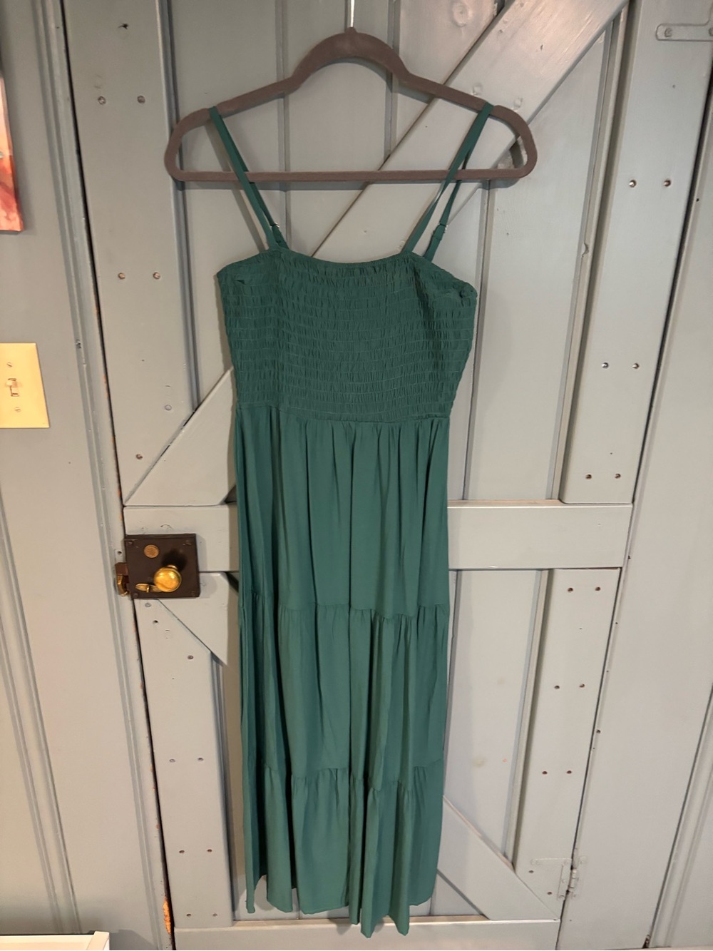 Smocked Bodice Maxi Dress in Teal Green